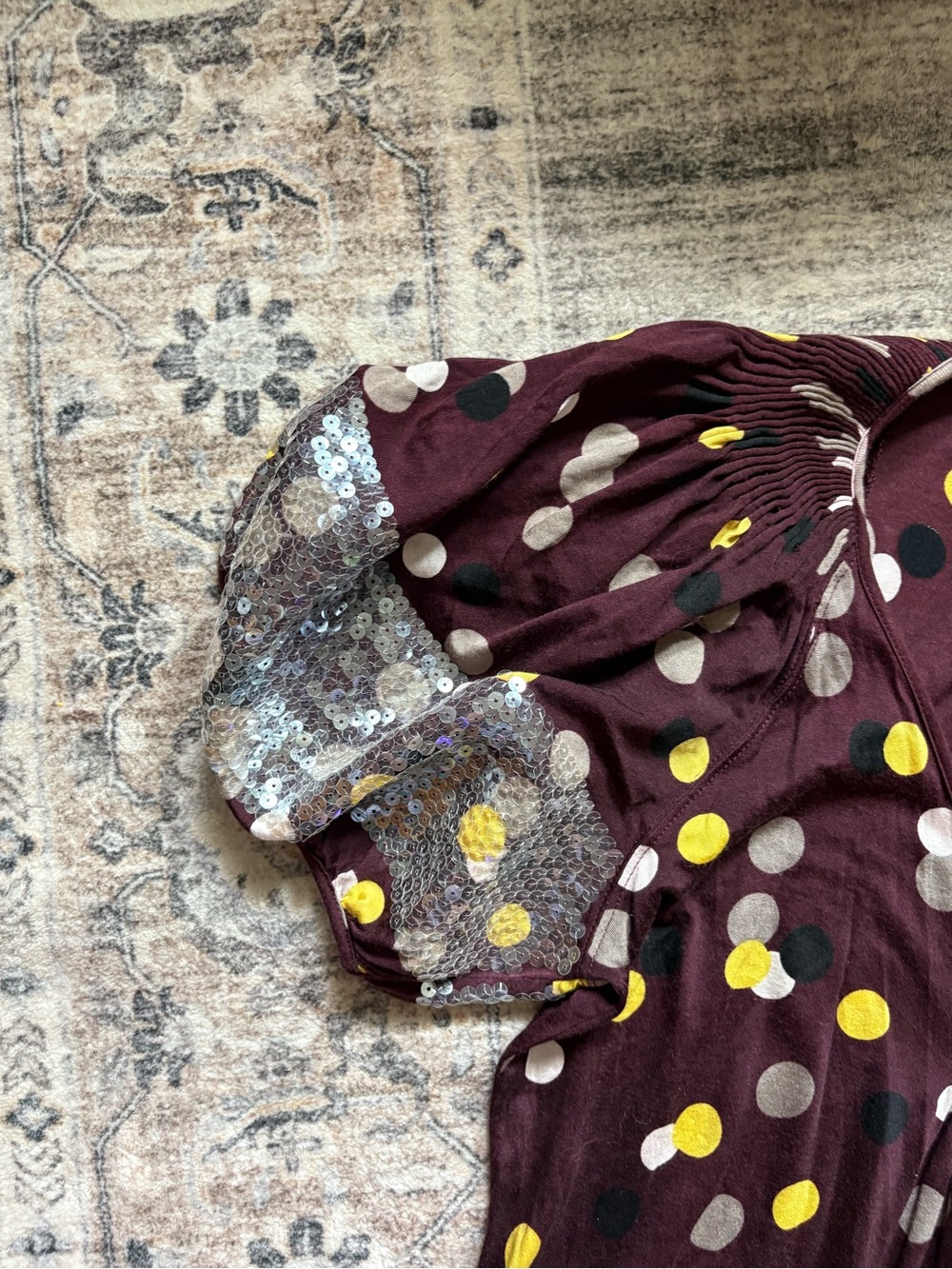 Kenzo paris 100% silk puff sleeve sequin polka dot silk sparkle dress size L - Picture 10 of 11